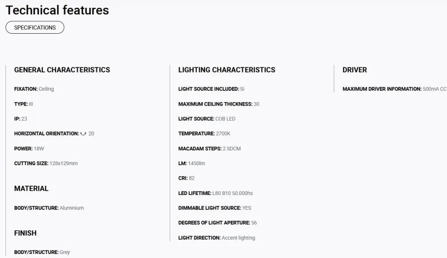 Spot LED incastrabil MINI COLIN-1 Grey recessed 18-25W 2700K 56°