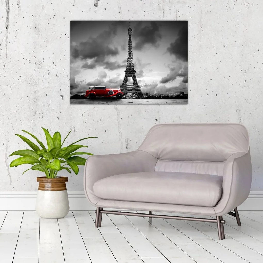 Tablou - Turnul Eiffel și mașina roșie (70x50 cm)