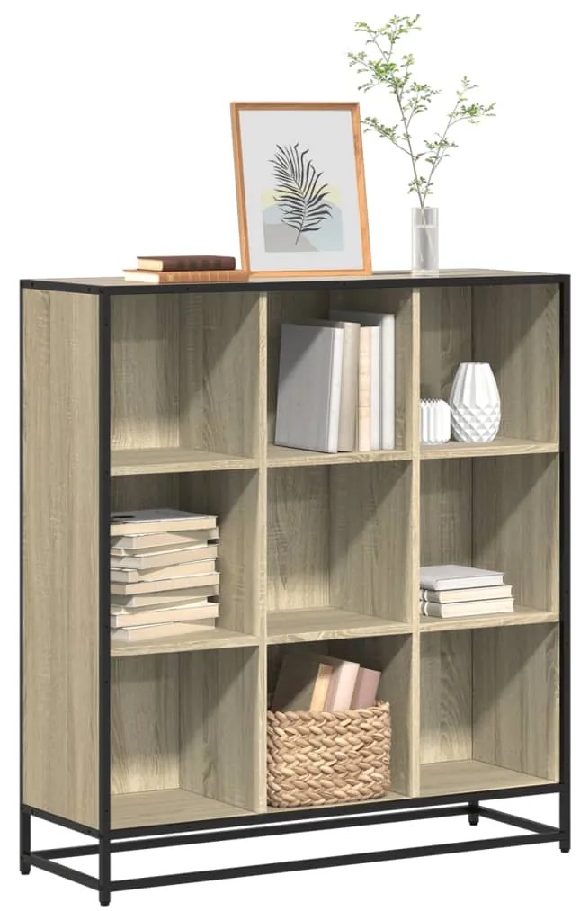 vidaXL Bibliotecă stejar sonoma 97,5x33x107,5 cm, lemn prelucrat/metal