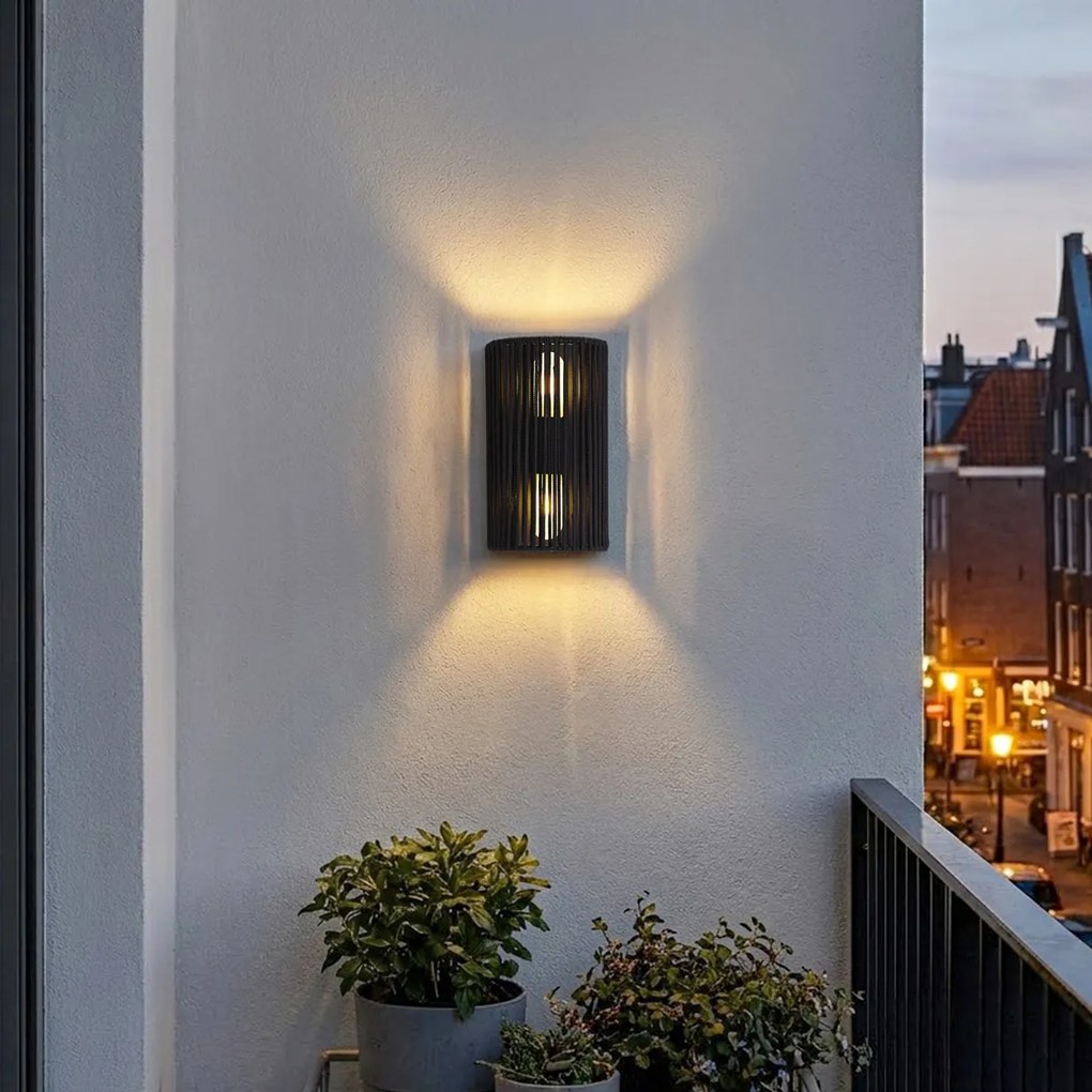 Lampă de perete Japandi neagră cu frânghie IP44 - Jayla