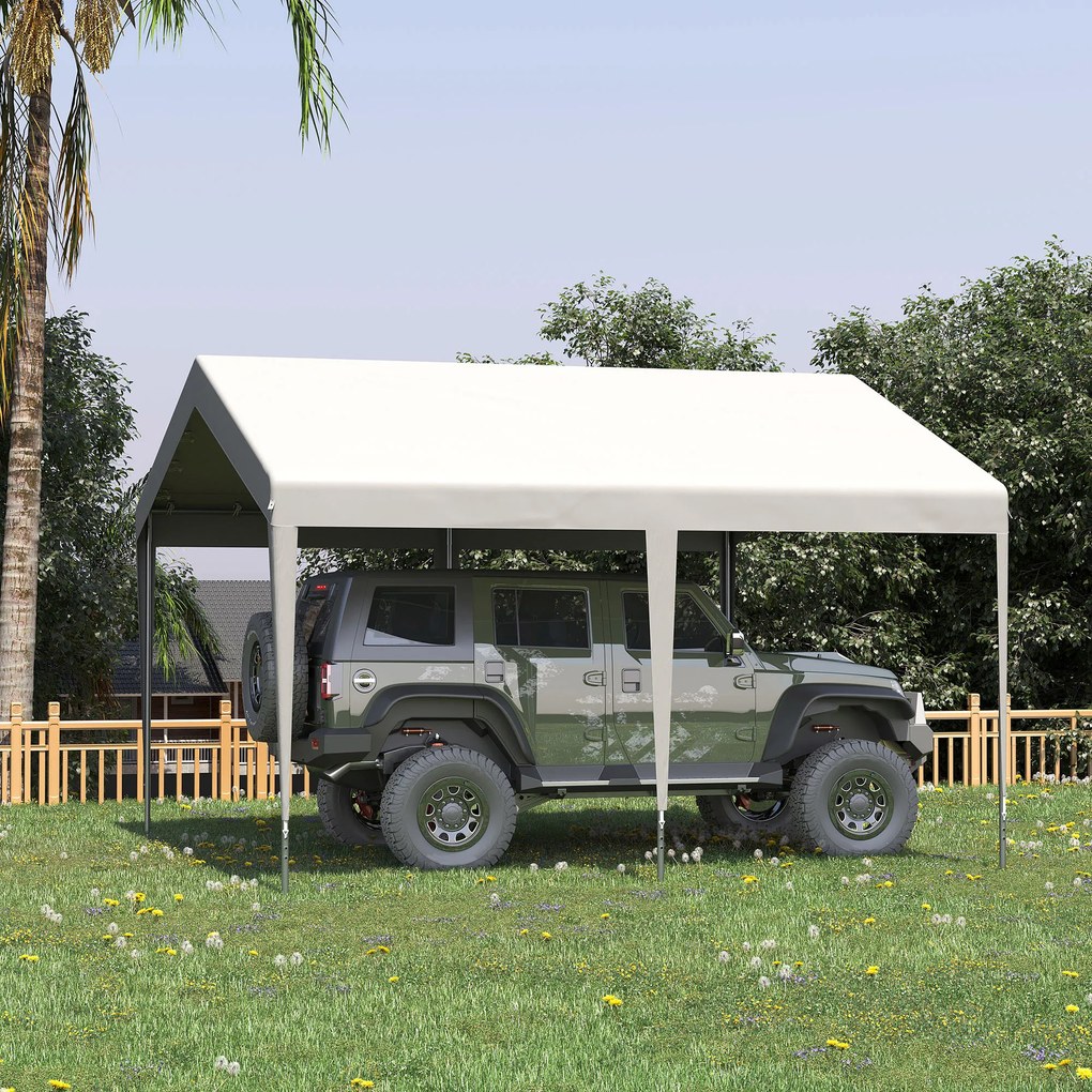 Outsunny Foișor 4x4m pentru Mașini și Bărci, Ideal pentru Nunti și Petreceri, Cort de Grădină din Oțel Galvanizat, Alb | Aosom Romania