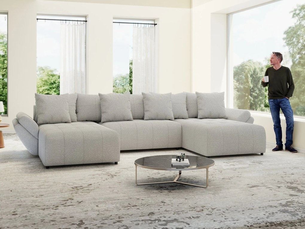 Colțar extensibil dumonde cu ladă de depozitare si sezut confortabil din spuma high-density, Berlin U Euphoria Dove 380x180 cm