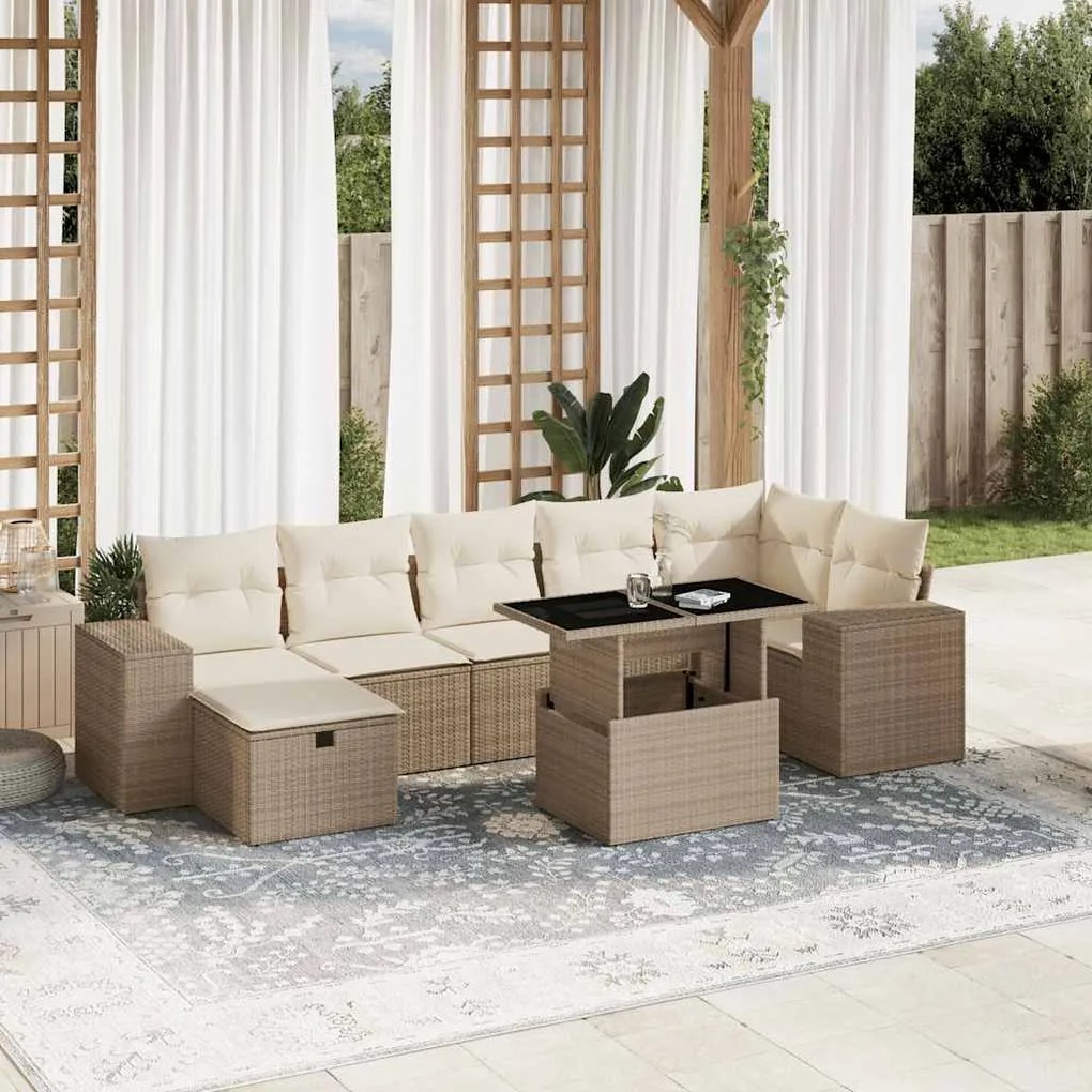 vidaXL Set canapele de grădină, 8 piese, cu perne, bej, poliratan