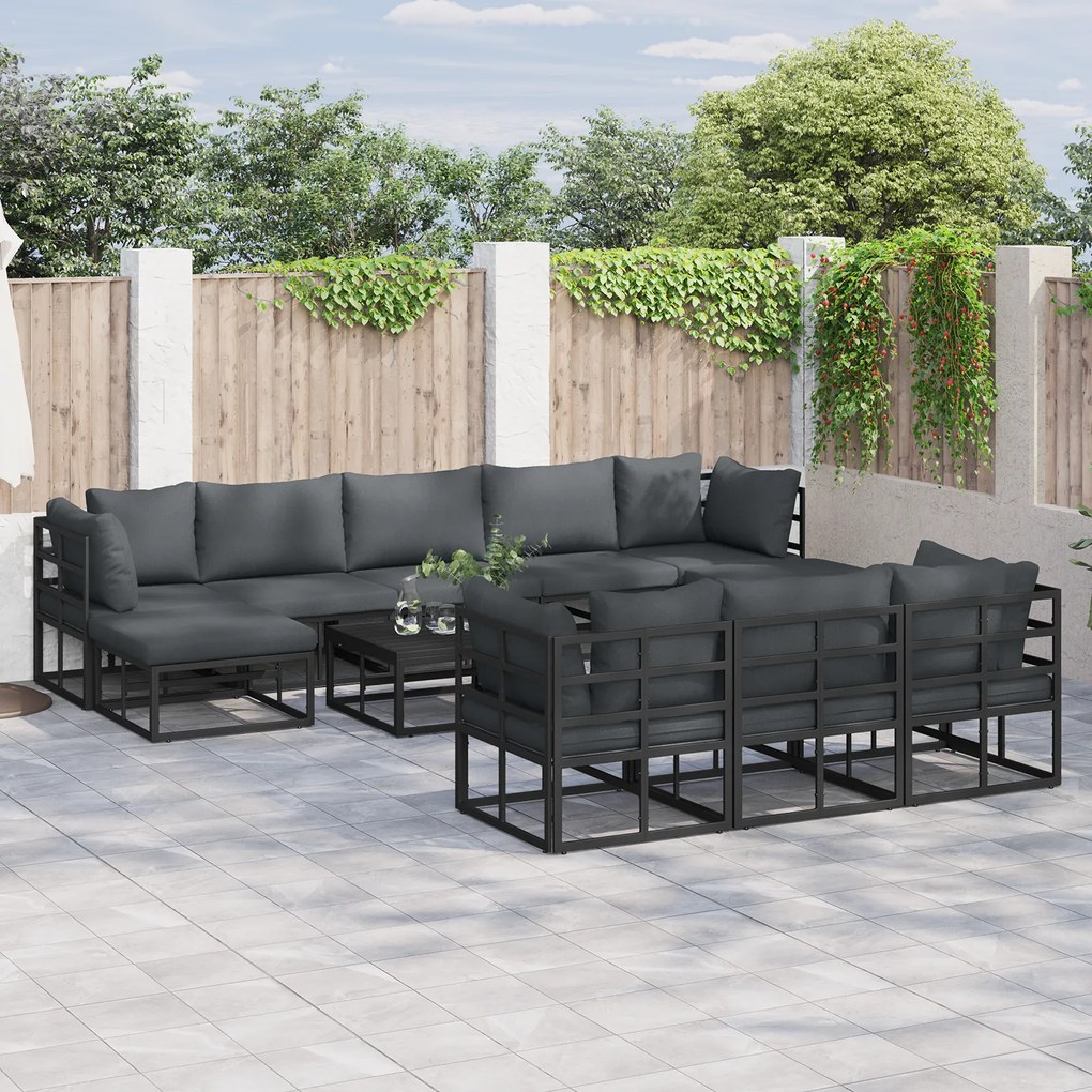 vidaXL Set de canapele pentru grădină 10 pcs Negru 353 x 141.5 x 71 cm