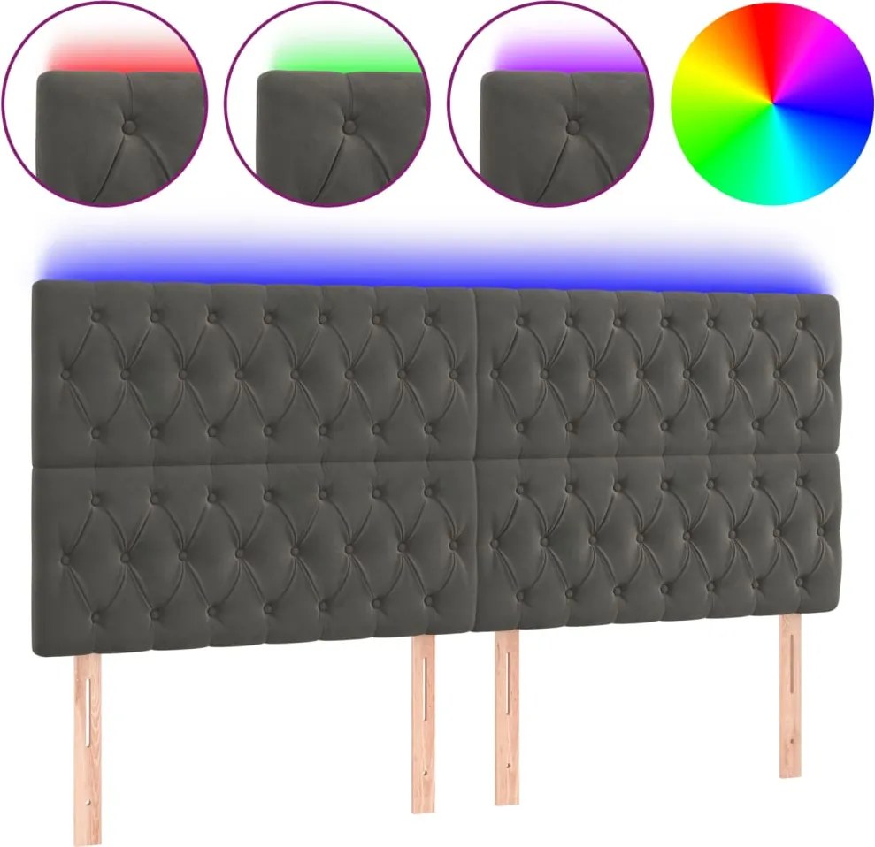 vidaXL Tăblie de pat cu LED, gri închis, 180x7x118/128 cm, catifea