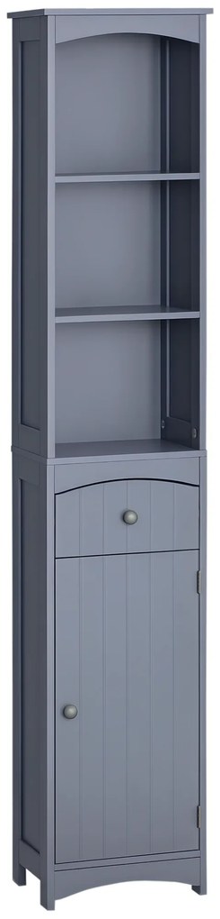 HOMCOM Dulap Înalt de Baie Îngust cu 1 Sertar și 3 Rafturi Deschise Stil Modern 34x24x170 cm Gri | Aosom Romania