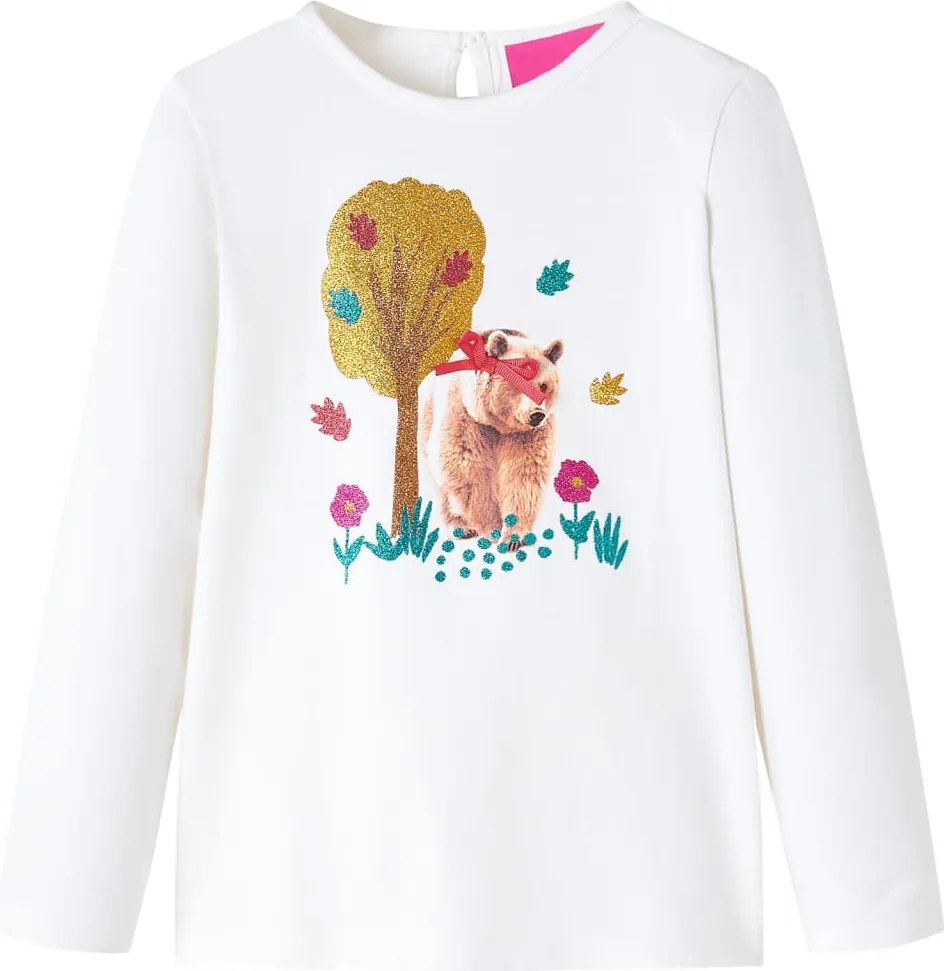 vidaXL Tricou pentru copii cu mâneci lungi, ecru, 128