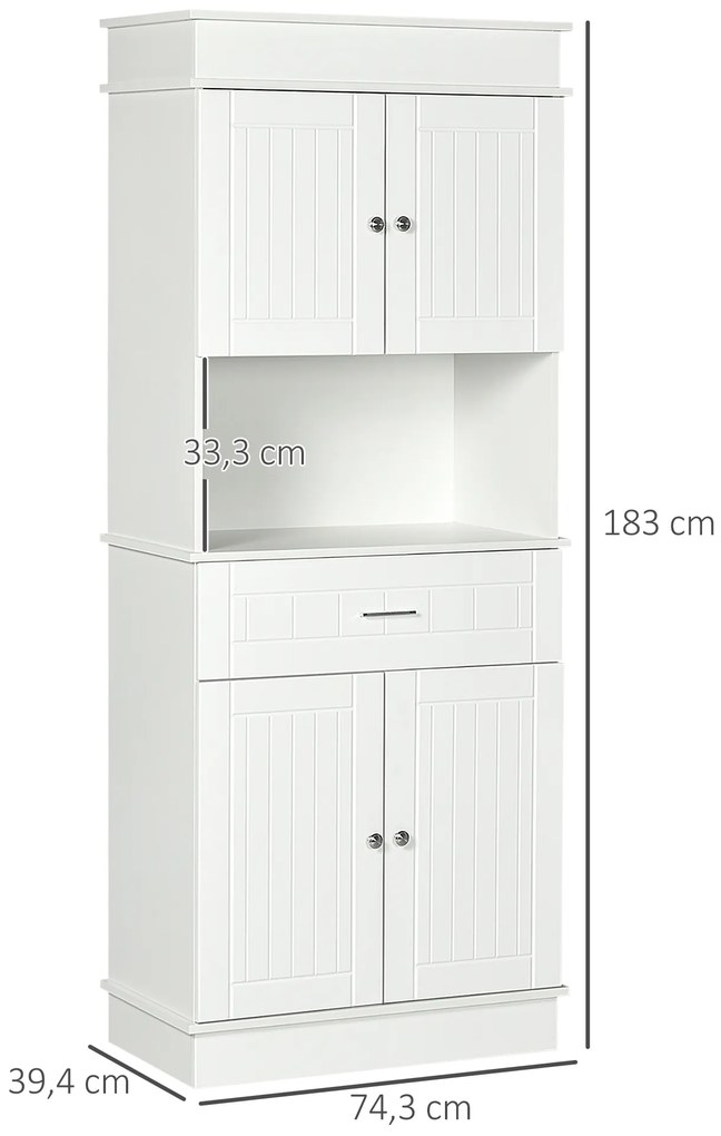 HOMCOM Bufetă de Bucătărie Aramărie de Bucătărie contemporană Multi-Rangement 4 Uși sertar Glisant și Blat de Lucru dim. 74L x 39l x 183H cm Lemn Alb | Aosom Romania