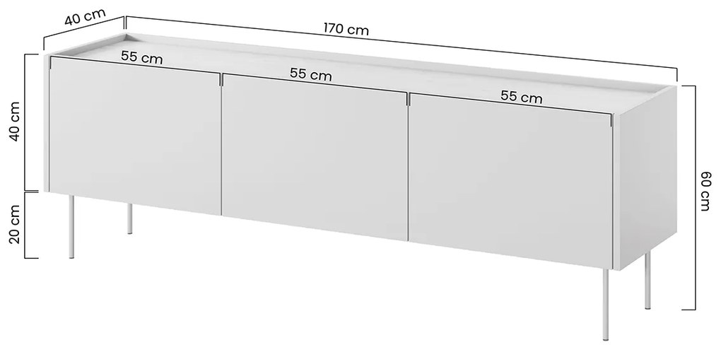 Dulap TV Desin 170 3U - Negru mat / Stejar nagano