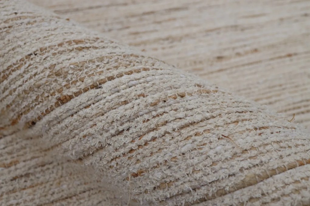 Covor din bumbac și iută țesut manual, antiderapant, bej natural, 75X175 cm, 1800 GSM, „Cotton Jute Carpet"