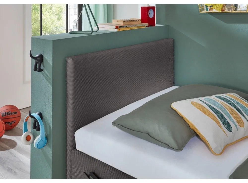 Pat pentru copii gri antracit tapițat cu spațiu de depozitare cu somieră 90x200 cm Cool – Meise Möbel