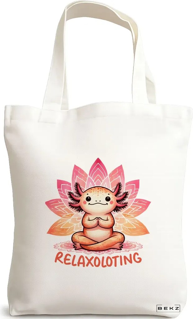 Sacosa de Panza pentru Cumparaturi, Geanta Tote Yoga Relaxoloting, 38x34.5 cm, Alba, BEKZ®