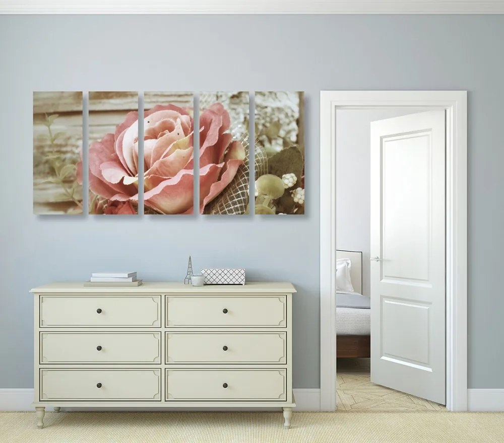 Tablou 5-piese trandafir vintage elegant