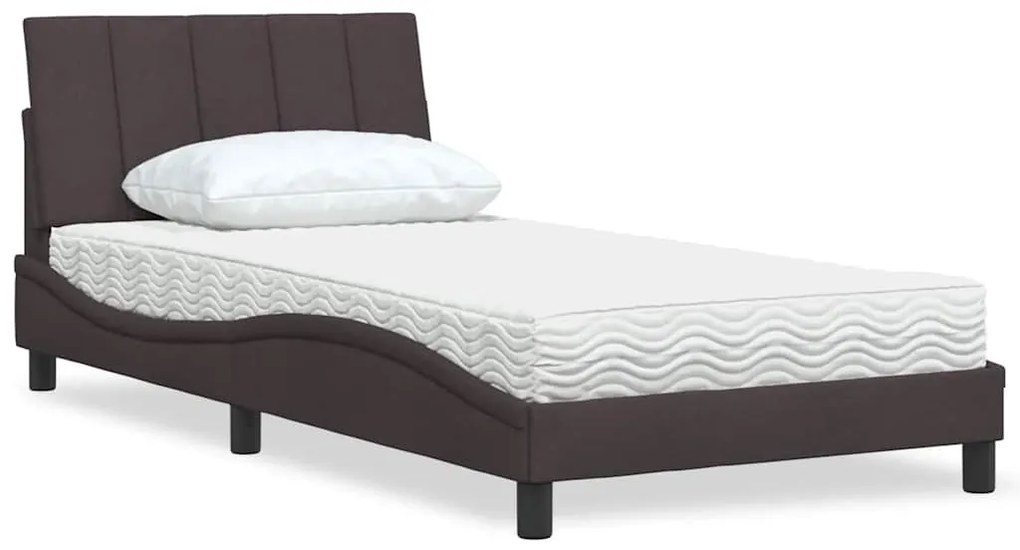 vidaXL Pat cu saltea, maro închis, 100x200 cm, textil