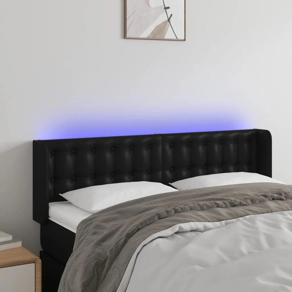 3123326 vidaXL Tăblie de pat cu LED, negru, 147x16x78/88 cm, piele ecologică