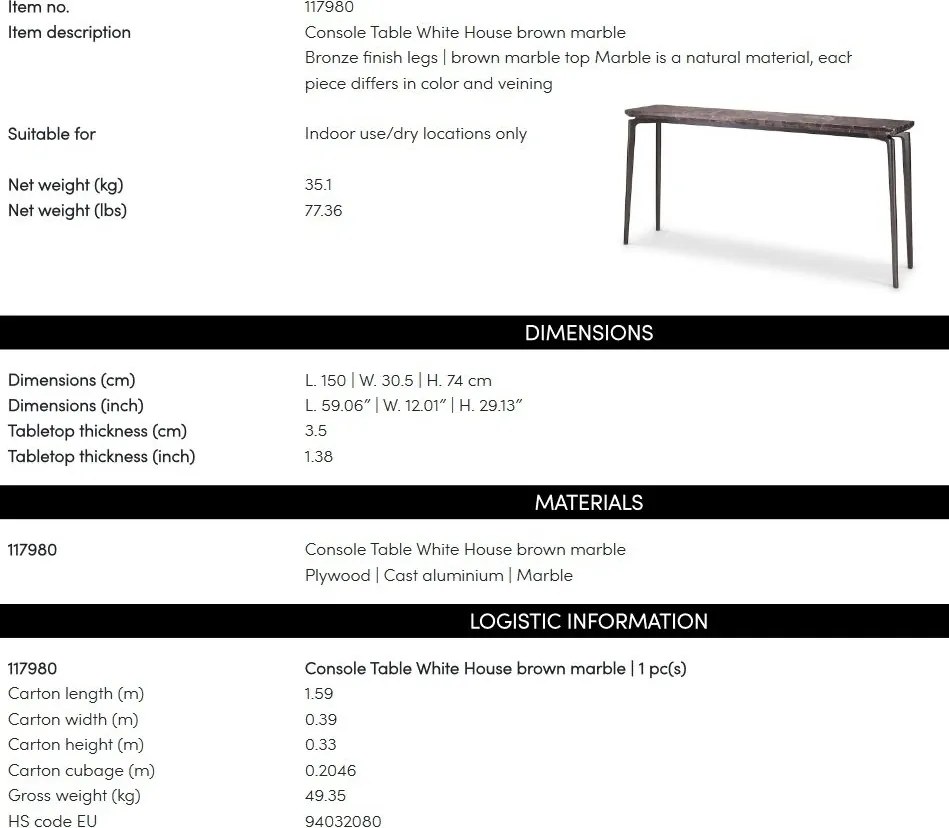 Consola cu blat din marmura design LUX White House