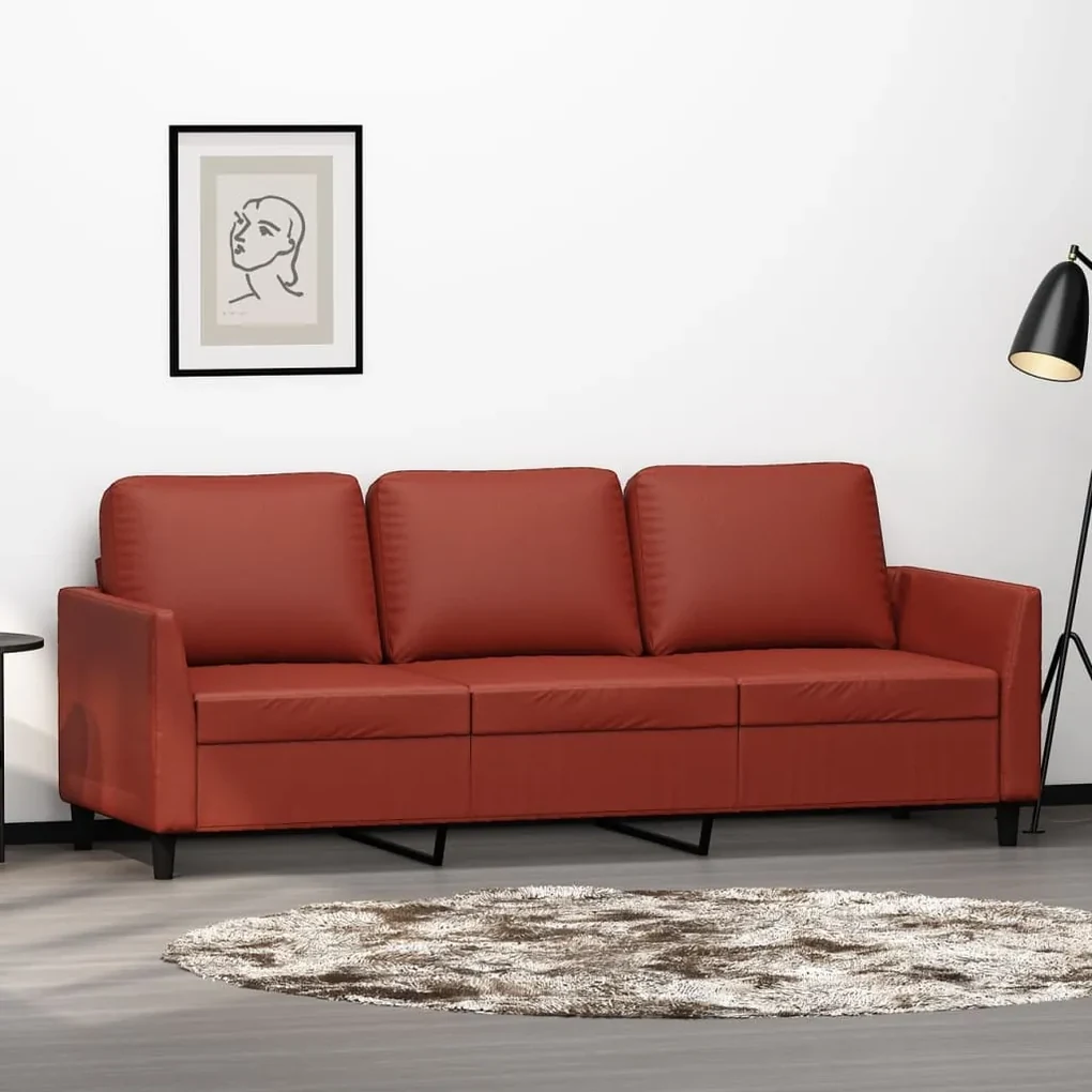 348927 vidaXL Canapea cu 3 locuri, roșu vin, 180 cm, piele ecologică