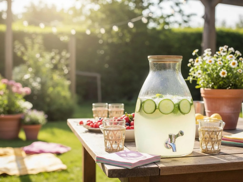 Dozator de bauturi din sticla GUSTA cu capac din lemn 5,5 L