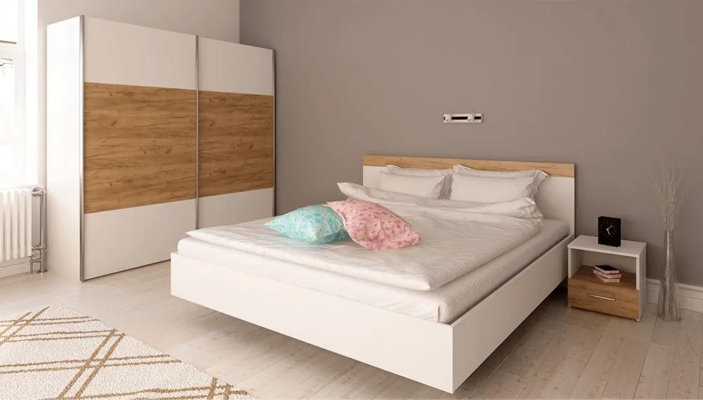 Set dormitor (Pat 160x200 cm), alb/stejar artisan, GABRIELA