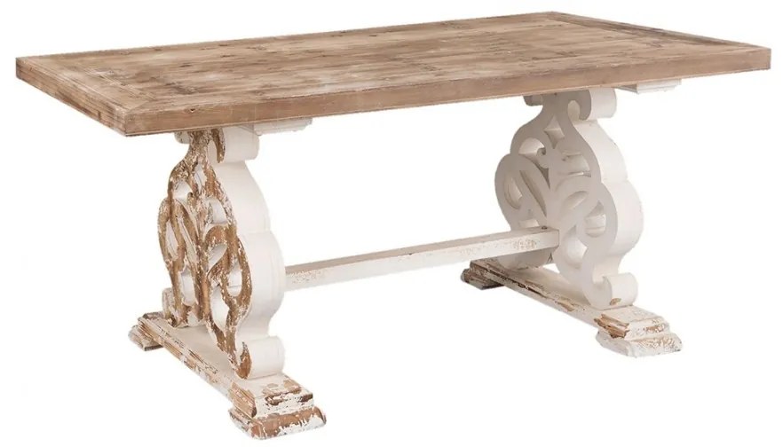 Masă de dining shabby chic, cu finisaj alb antichizat, Madeleine