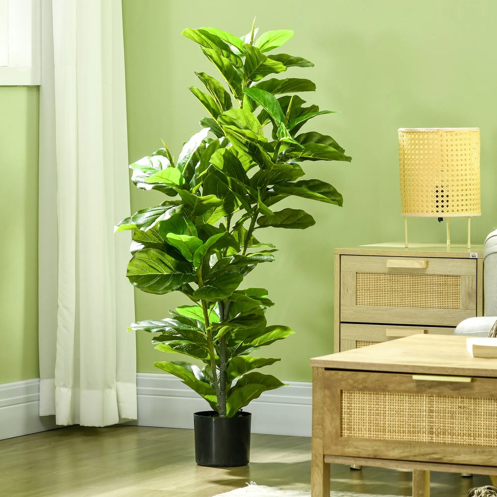 HOMCOM Plantă Ficus artificială, înălțime 110 cm cu 90 de frunze și ghiveci pentru living | Aosom Romania