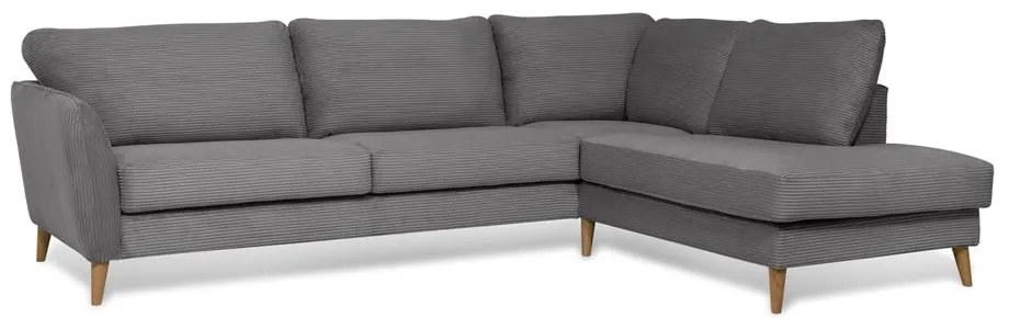 Colțar gri închis cu tapițerie din catifea reiată (cu colț pe partea dreaptă) Paris – Scandic