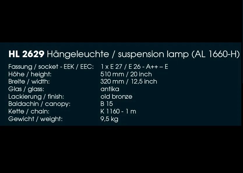 Pendul iluminat exterior din fier forjat, HL 2629