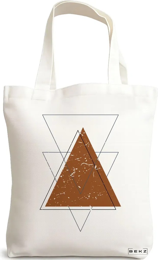 Sacosa de Panza pentru Cumparaturi, Geanta Tote, model Triangles art, 38x34.5 cm, Alba, BEKZ®