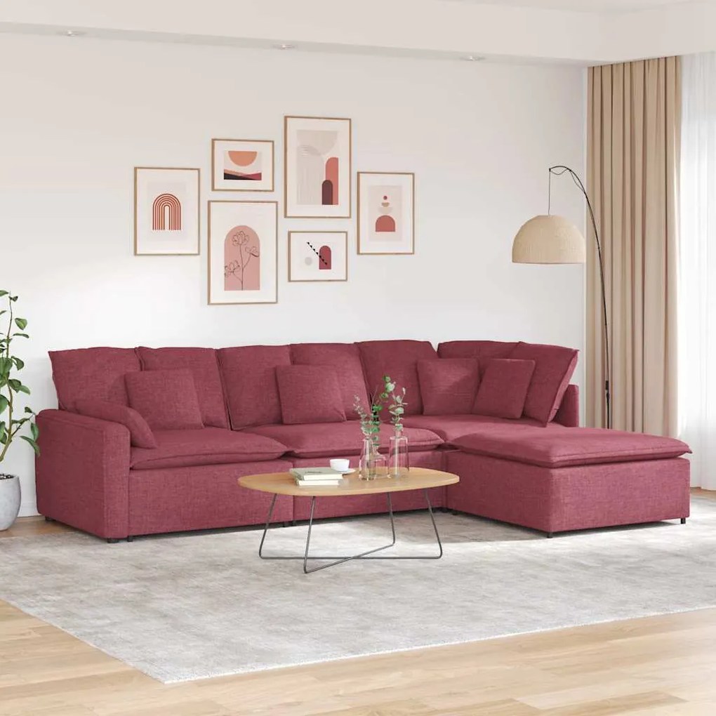vidaXL Canapea modulară cu taburet și perne, material textil, roșu vin