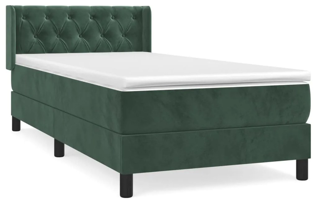 3131108 vidaXL Pat box spring cu saltea, verde închis, 80x200 cm, catifea