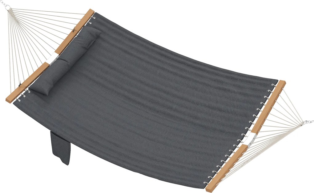 Outsunny Hamac suspendat 325 cm cu pernă extra-lungă, țesătură matlasată, buzunar pentru reviste, interior și exterior, gri | Aosom Romania