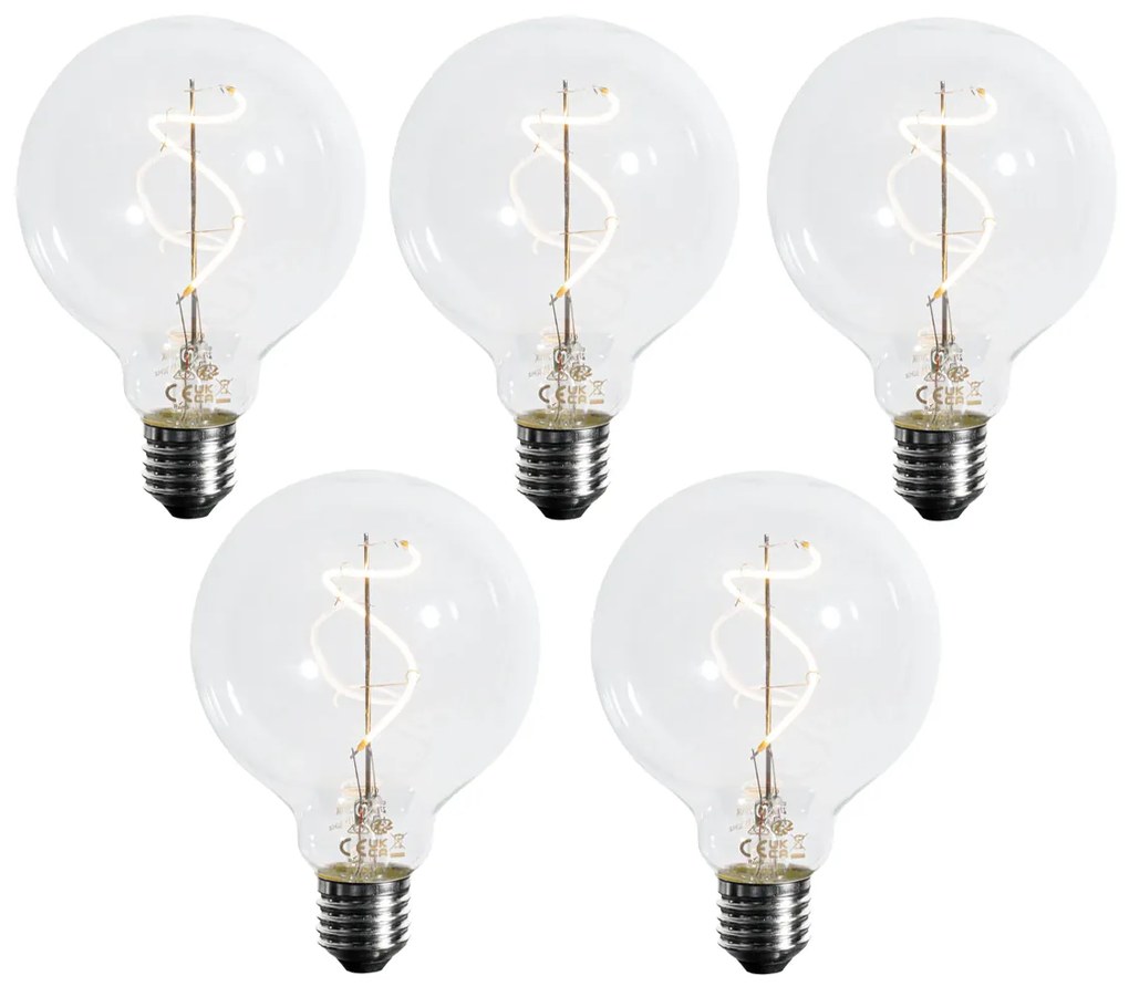 Set 5 becuri Bec cu filament spirală LED E27 reglabil G95 4W 270lm 2700K