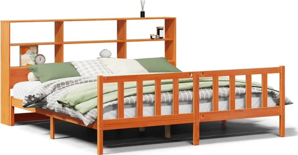 vidaXL Pat cu bibliotecă fără saltea maro 180x200 cm lemn masiv de pin