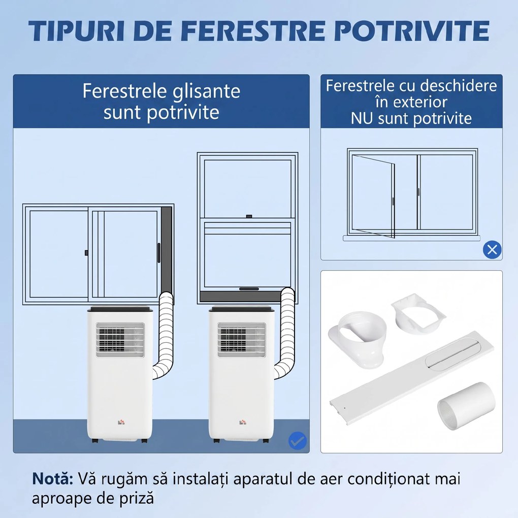 Aparat portabil de aer condiționat HOMCOM de 7.000 BTU | Aosom Romania