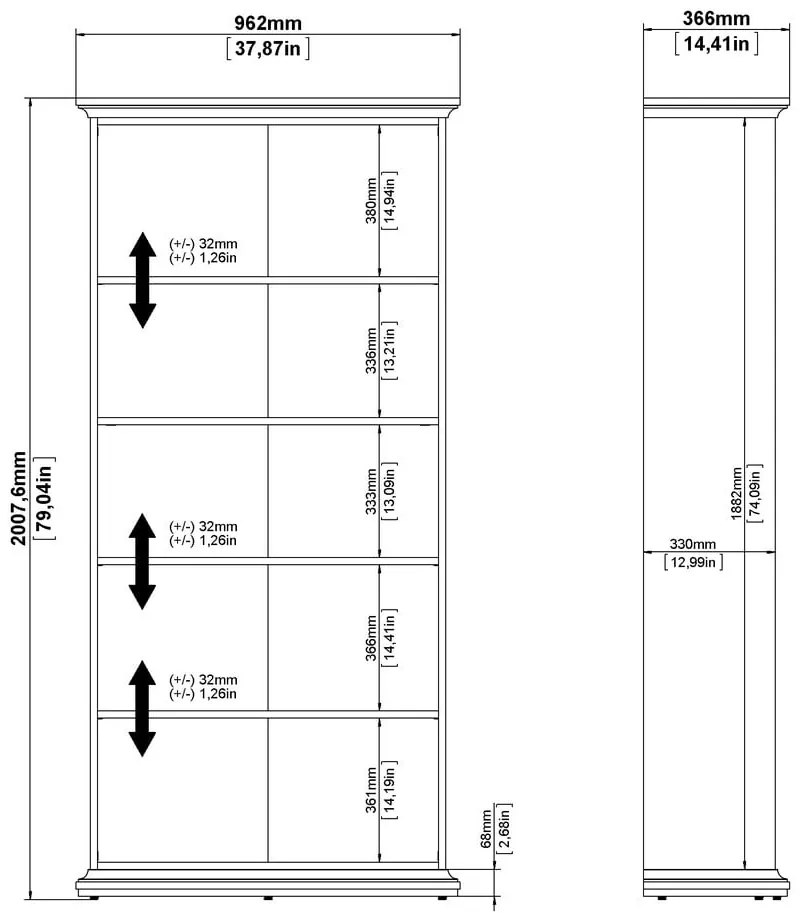 Bibliotecă albă 96x201 cm Paris – Tvilum