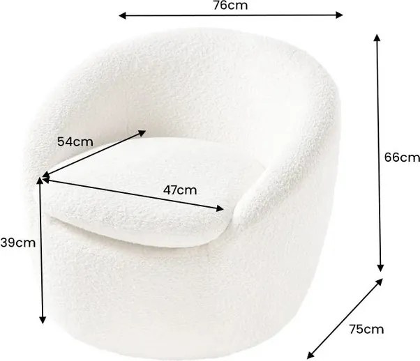 Fotoliu pivotant modern BABYLON, boucle alb