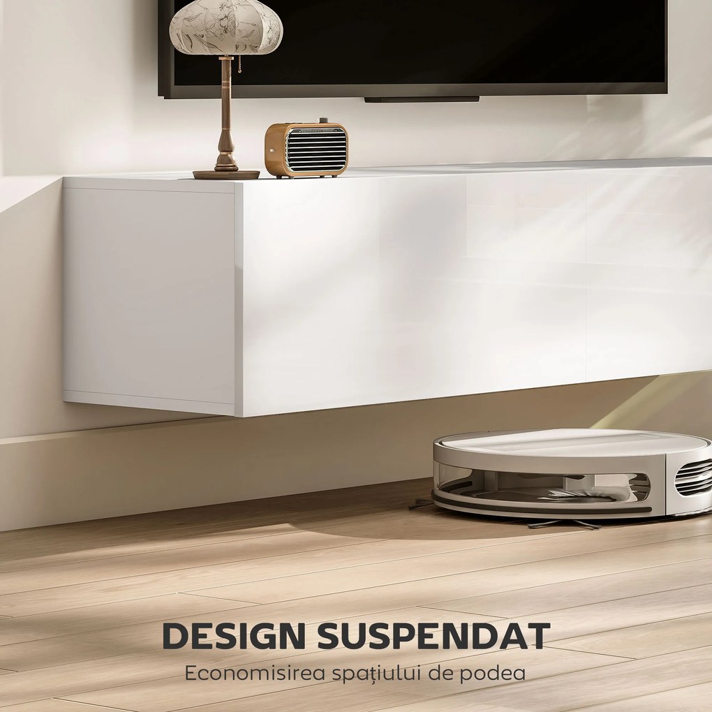 HOMCOM Dulap TV Suspendat pentru Televizoare de 45"-55"-65" cu 2 Dulapuri, Alb | Aosom Romania