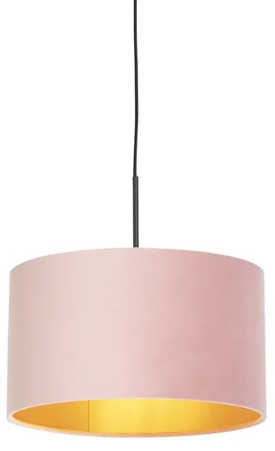 Lampă suspendată cu nuanță de velur roz cu aur 35 cm - Combi