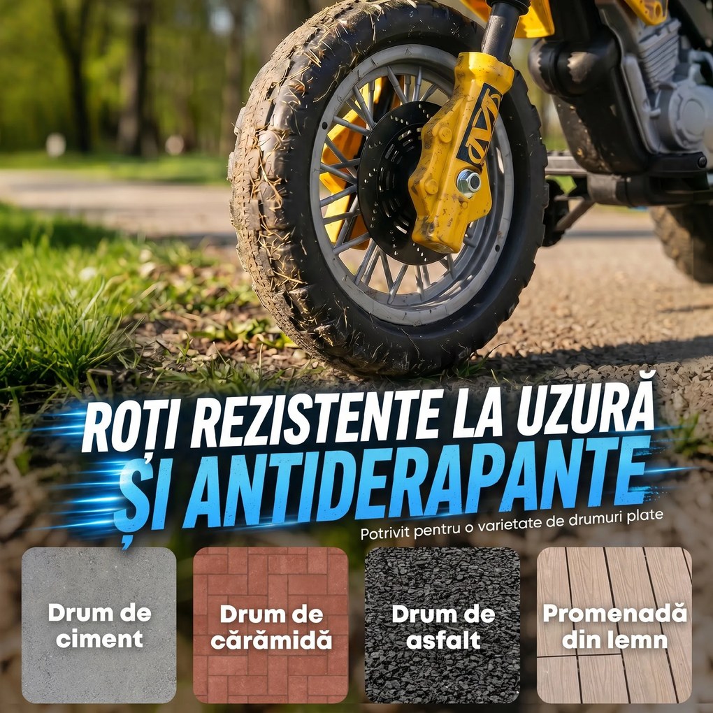 Moto Cross Electric pentru Copii HOMCOM cu Role, Galben | Aosom Romania