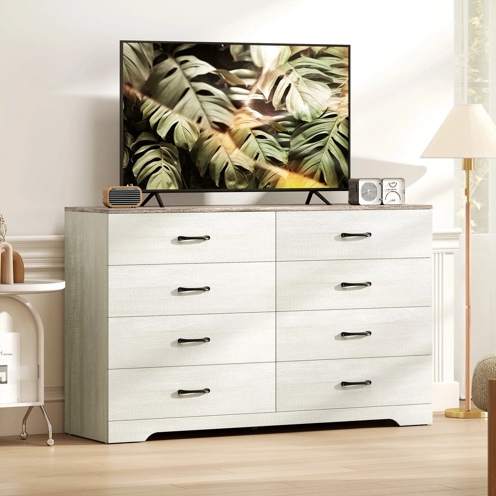 HOMCOM Comodă cu 8 Sertare pentru Dormitor, Modernă, cu Mânere, Spațioasă pentru Sufragerie, Cameră și Hol, 140x40x86 cm, Nuc și Gri Deschis | Aosom Romania