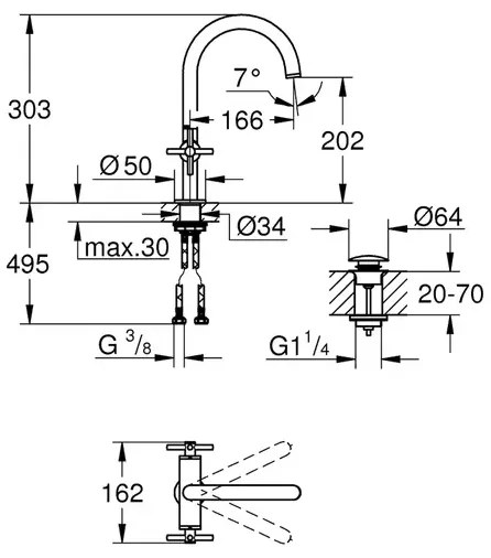 Baterie lavoar cu manere cruce Grohe Atrio L dubla comanda antracit periat Hard Graphite