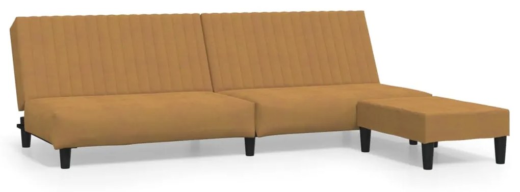 3081862 vidaXL Canapea extensibilă cu taburet, 2 locuri, maro, catifea