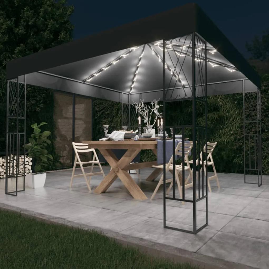 Pavilion cu sir de lumini LED, antracit, 3x3 m, tesatura Antracit, 3 x 3 m