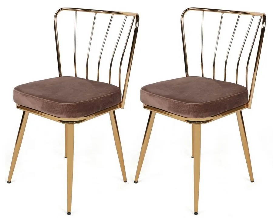 Set de scaune de sufragerie Yildiz Light Brown andGold, 2 buc., 2 buc.