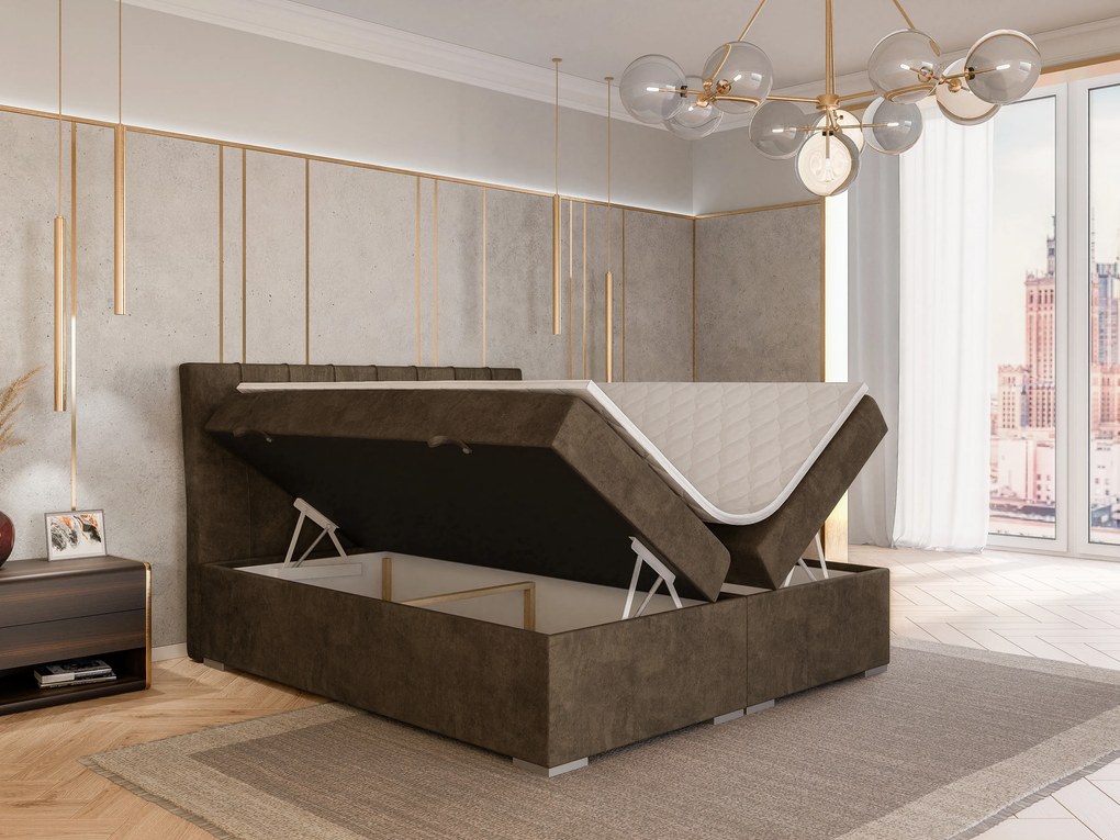 Pat de o persoană boxspring 120 cm Driny (caramel) (cu saltea și sp. depozitare). 1043357