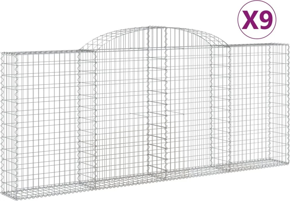 vidaXL Coșuri gabion arcuite 9 buc, 300x30x120/140 cm, fier galvanizat