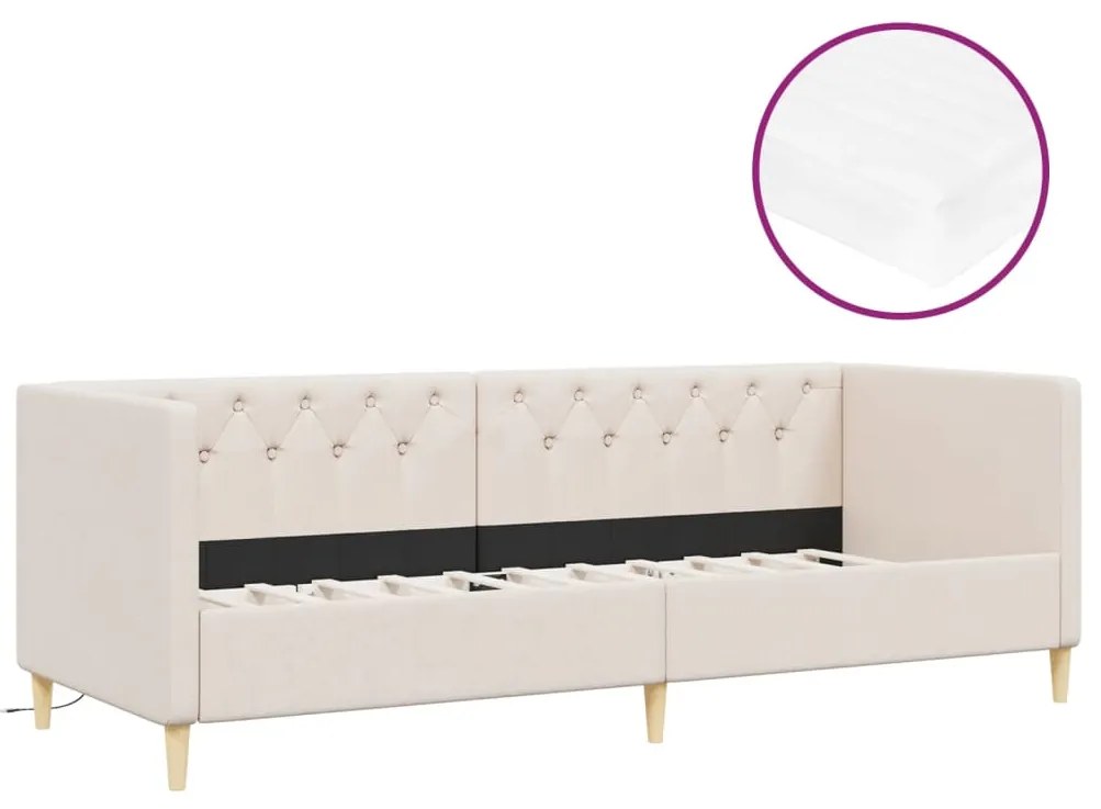 3080454 vidaXL Pat de zi cu saltea USB, crem, 90x200 cm, textil, USB