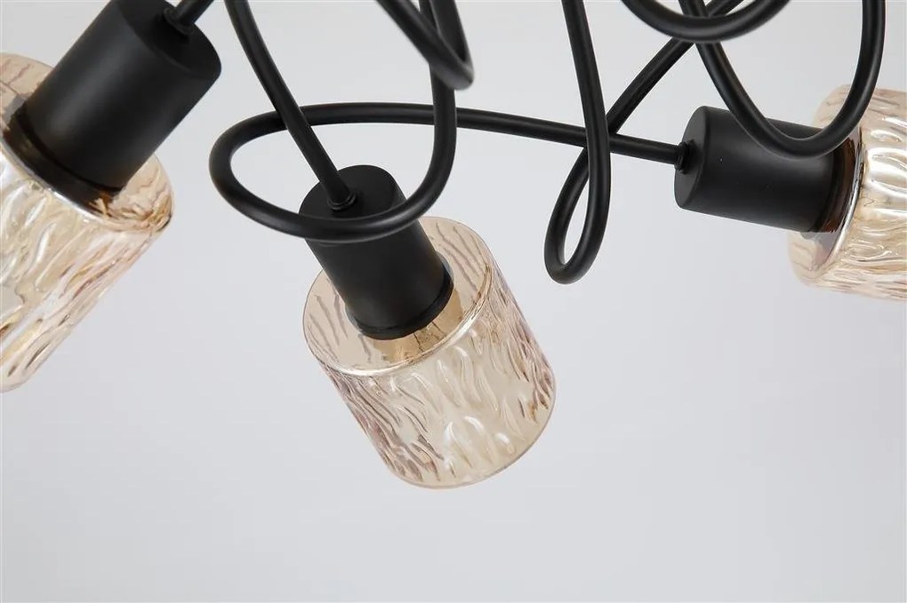 Lustra aplicata 5 becuri metal negru, sticla chihlimbar Knot