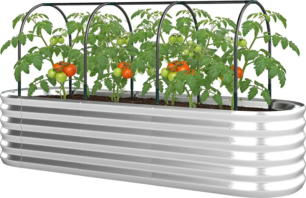 Outsunny Jardinieră Exterioară Mare cuHusă de Seră și Plasă Fund Deschis pentru Patio Terasă 200x60x103 cm Argintiu | Aosom Romania