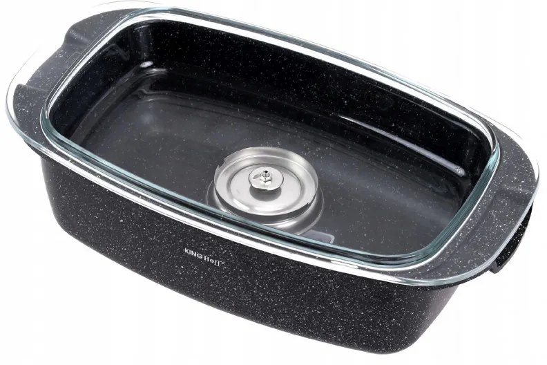 Oala tip roaster pentru cuptor si plita Kinghoff KH 1608, 5,5 litri, Capac cu dozator, Finisaj marmura, Inductie, Negru